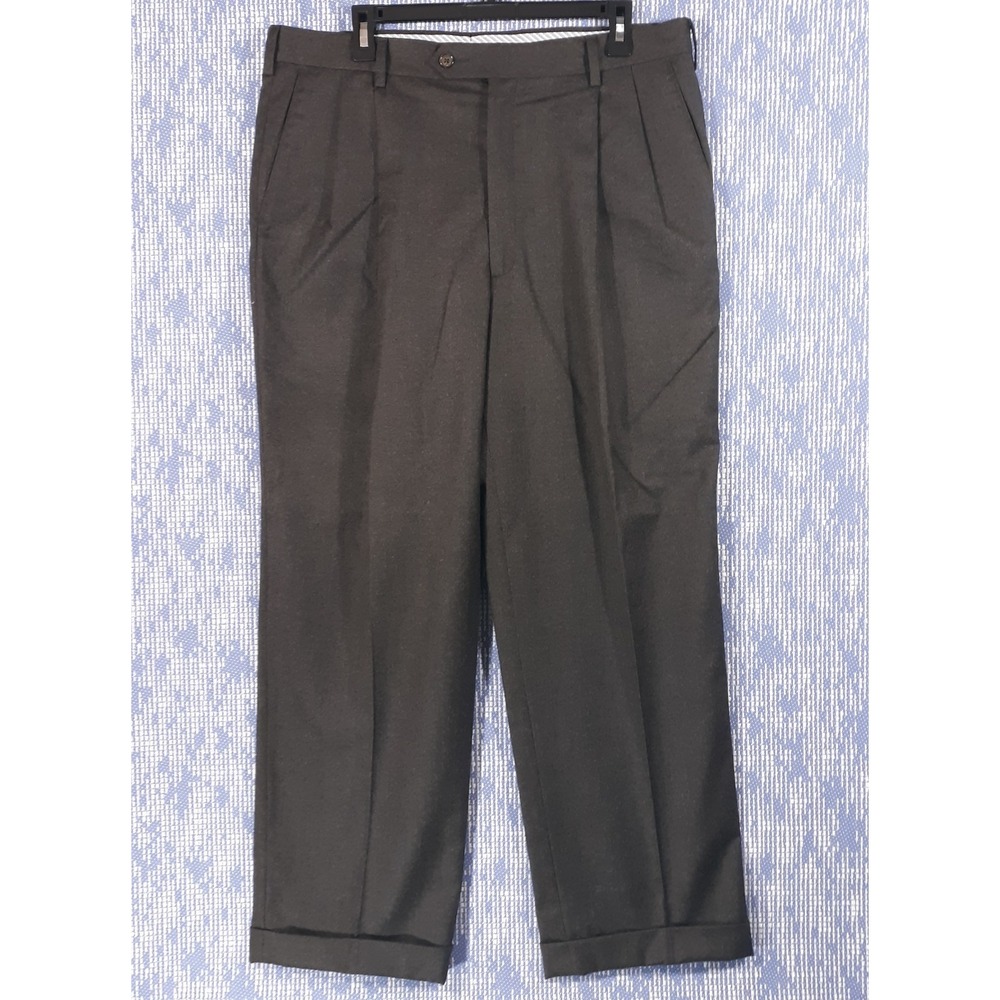 Berle Wool Dress Pants Mens Size 36 x 29 Gray Pleated Front Career Formal